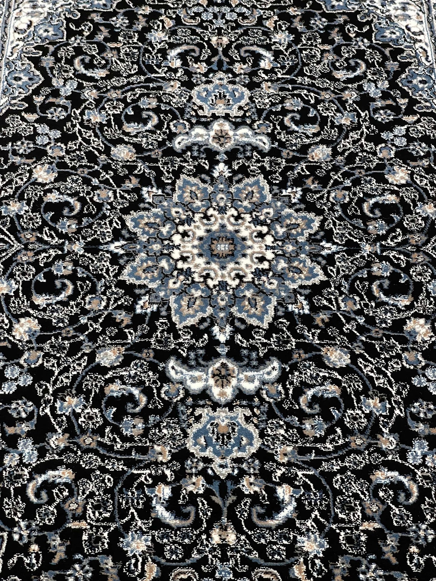 Persian Polypropylene Rug,back woven(Article-25-Black, Blue )
Size : 5ft width  x 7.3ft length (150cm x 220cm)