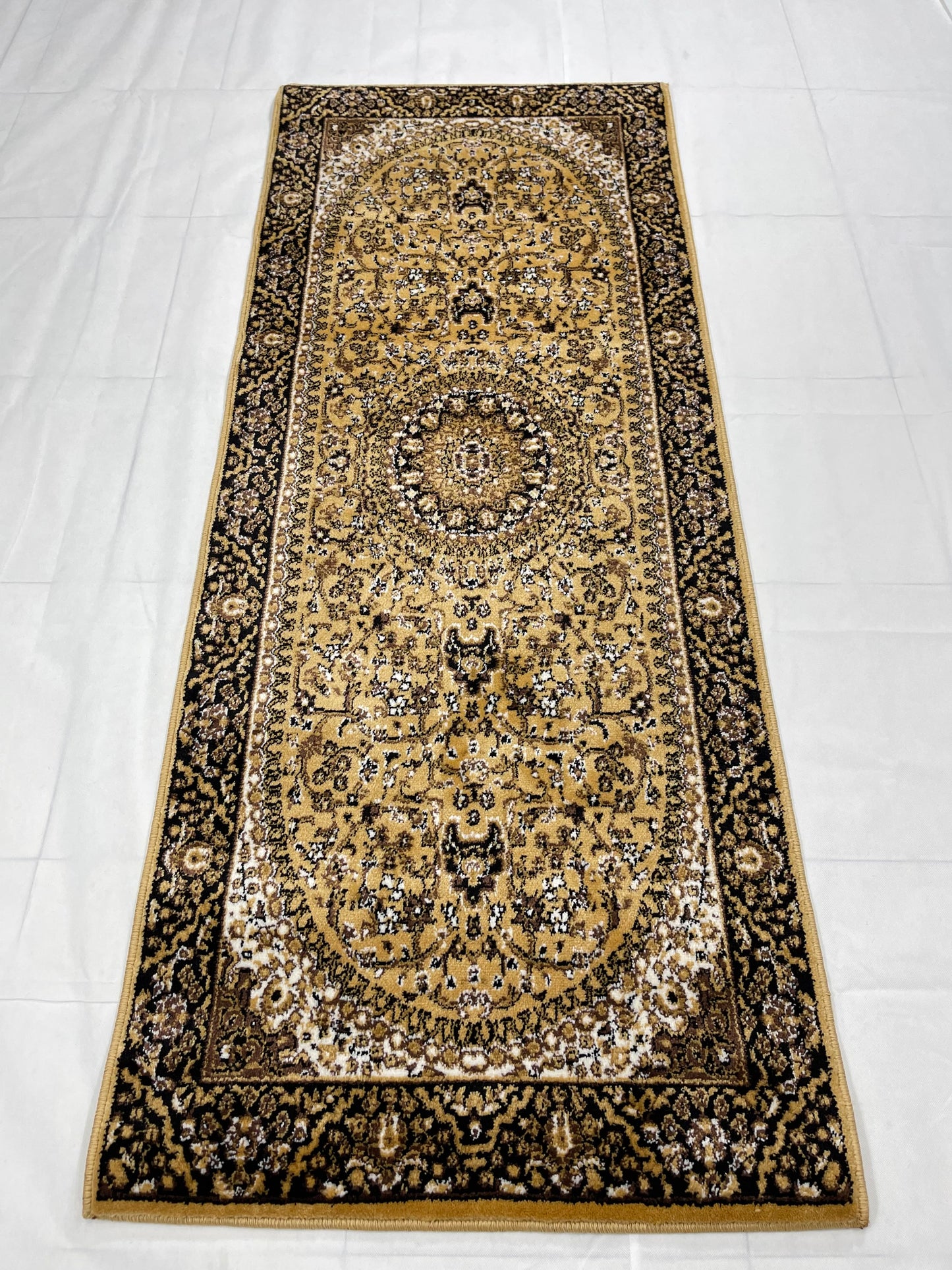 Beige Persian Polypropylene Woven Rug.  Size : 2.6 ft width x 6.6 ft length  (80 cm x 200cm)