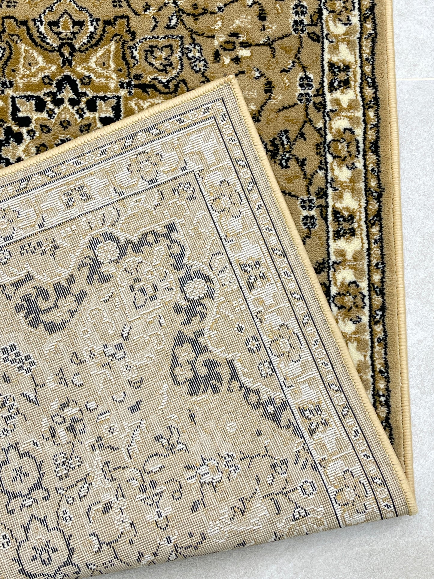 Beige  Persian Polypropylene Woven Rug.  Size : 2.6 ft width x 6.6 ft length  (80 cm x 200cm)