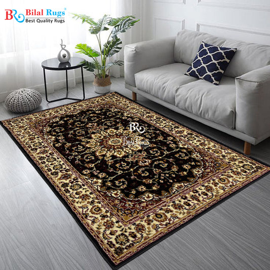 Persian Polypropylene Rug,Woven Back (Article-19-Black) Size : 3 ft width x 5 ft length (100cm x 150 cm)