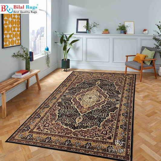 Persian Polypropylene Rug,Woven Back (Article-25-Black,Red)