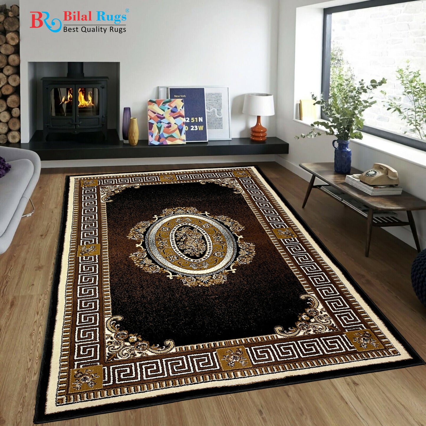 Versace Polypropylene Rug,back woven(Article-75-Black)