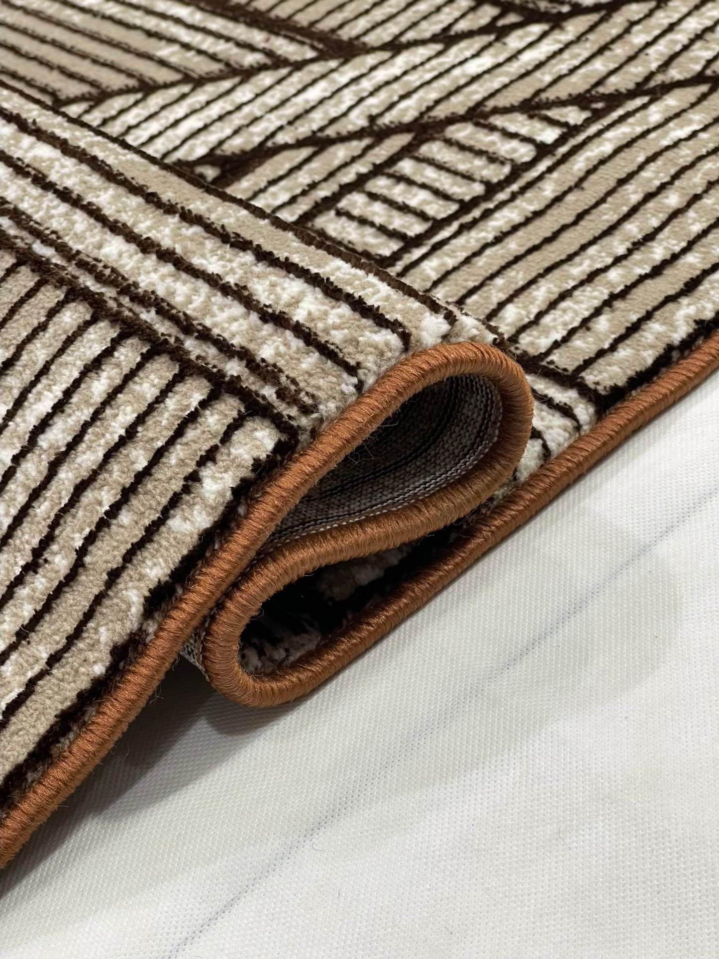 Pakistani Silk Woven Rug.(Article-1470-Light Beige , Brown) Size : 5ft width  x 7.3ft length (150cm x 220cm)