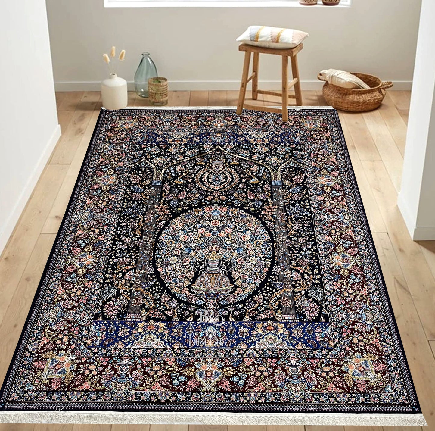 Irani Top Quality 
Mixture of 12 colours
1500 Reeds Acrylic Rug With Jute Back (04)
Size : 6.6 Ft Width x 9.6 Ft Length