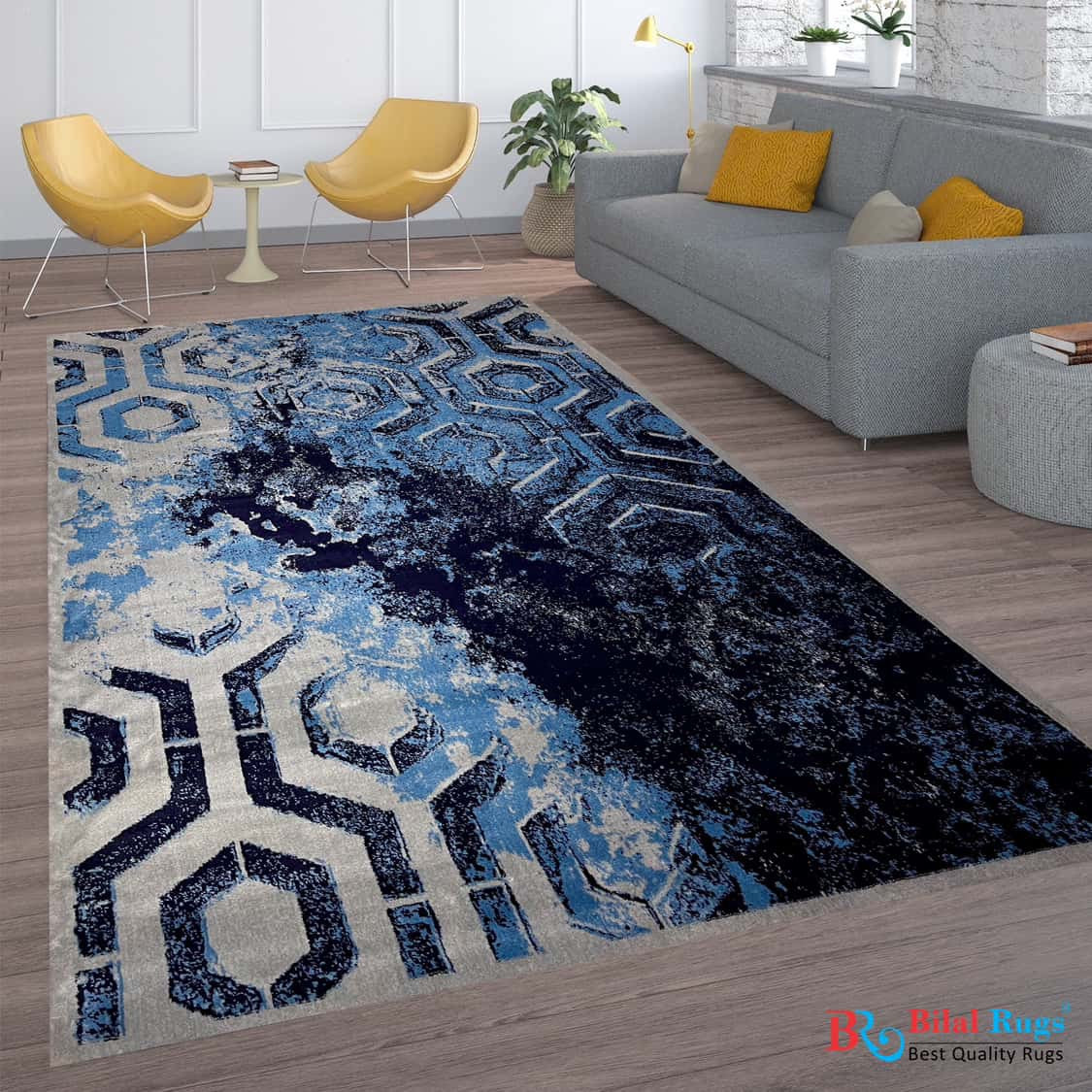 Modern polypropylene Rug,back woven(Article-6119-Grey ,Blue)