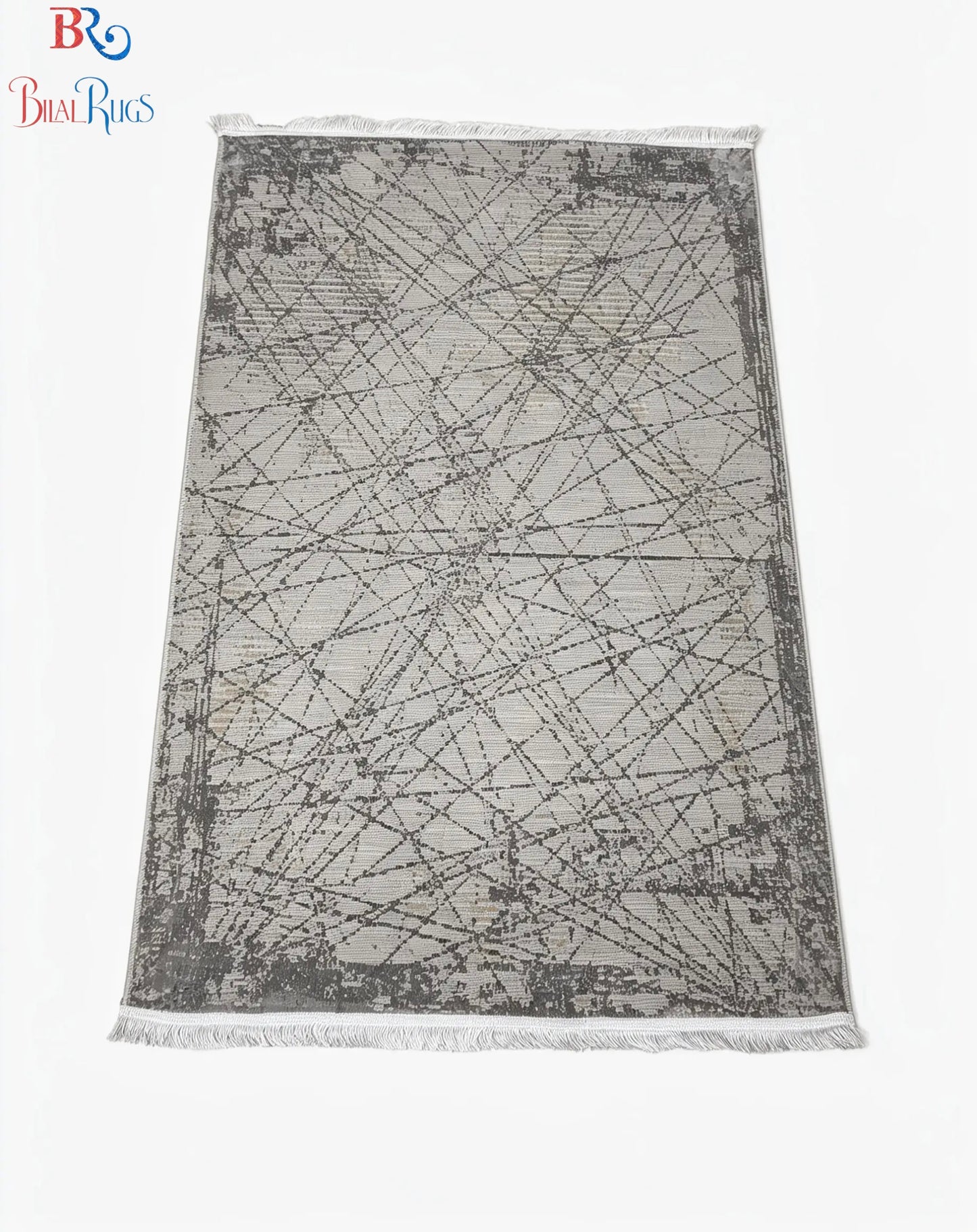 Irani viscose Rug , Woven Back Article-307-Grey , Off white Size : 3 ft width x 5 ft length (100 cm x 150cm)