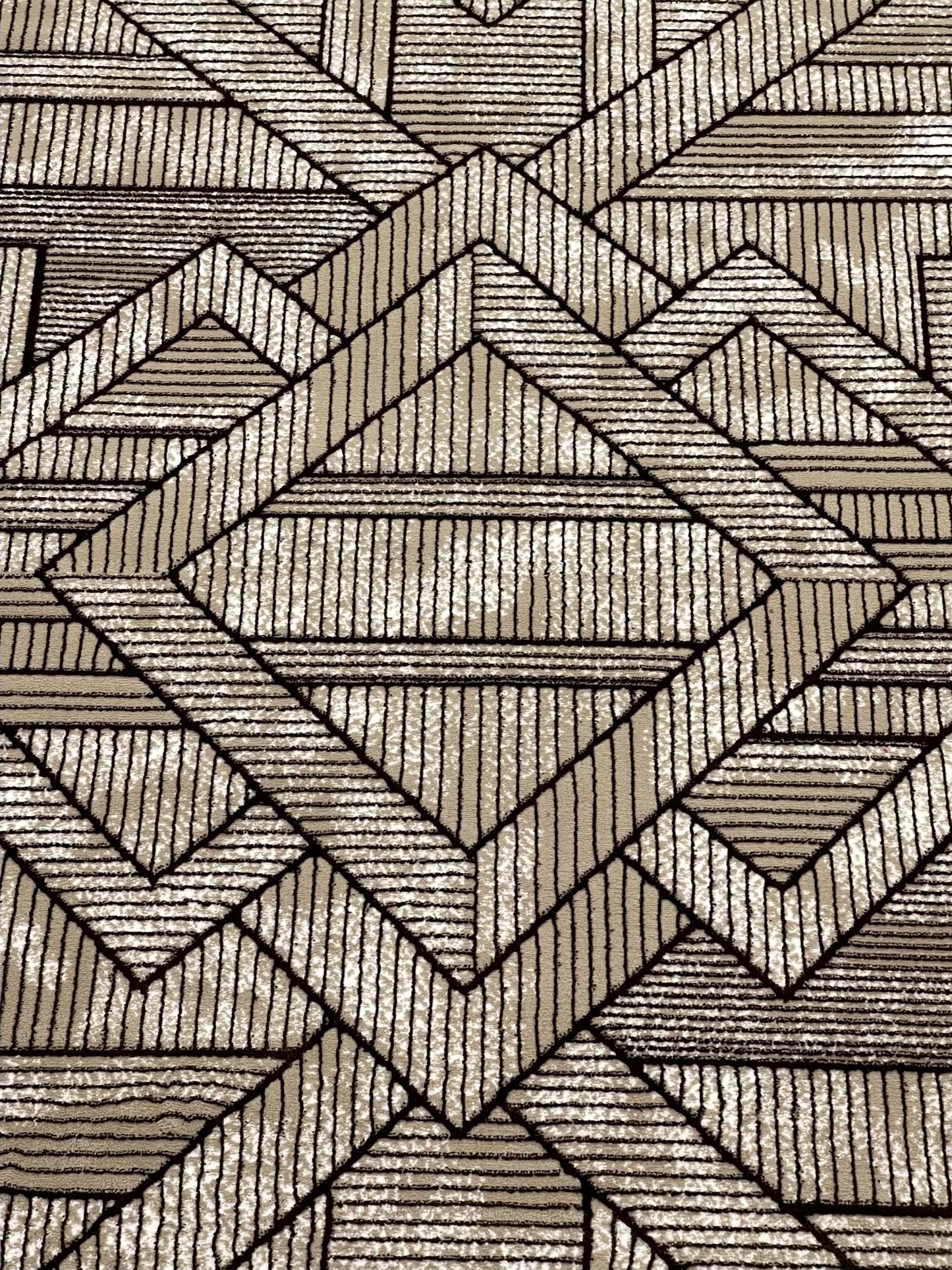Pakistani Silk Woven Rug.(Article-1470-Light Beige , Brown) Size : 5ft width  x 7.3ft length (150cm x 220cm)