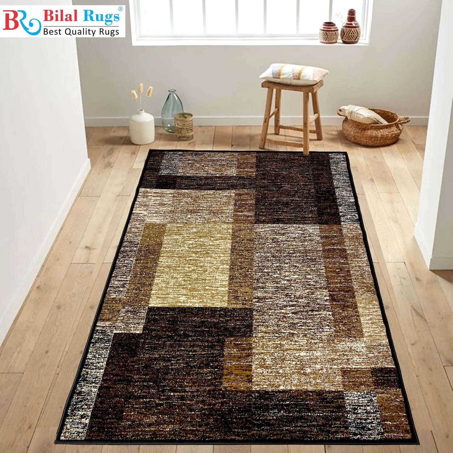 Modern polypropylene Rug,back woven(Article-455-Black)
Size : 5ft width  x 7.3ft length (150cm x 220cm)