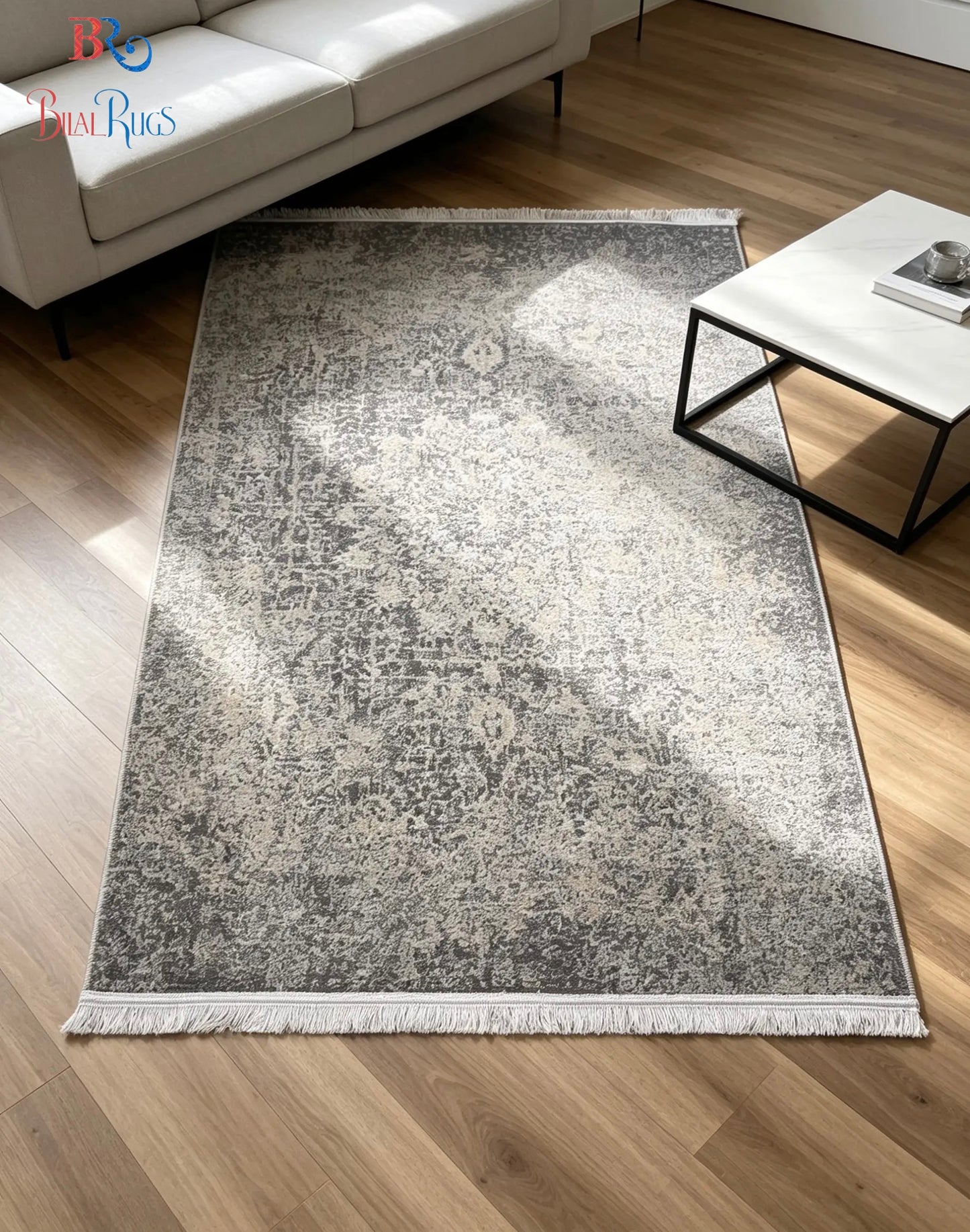 Irani viscose Rug , Woven Back Article-306-Grey Size : 3 ft width x 5 ft length (100 cm x 150cm)