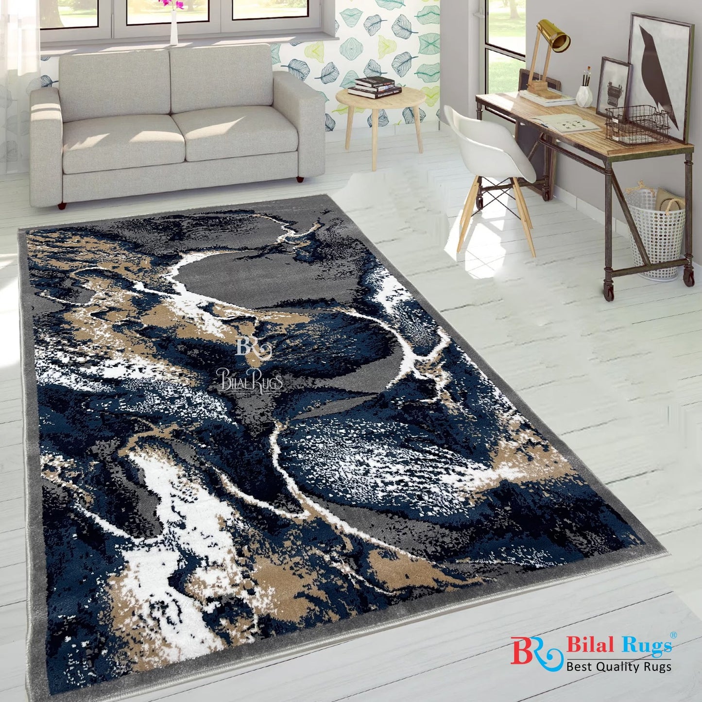 Modern Polypropylene Rug,back woven(Article-1443-Grey) Size : 4 ft width x 5.6 ft length (120 cm x 170 cm)