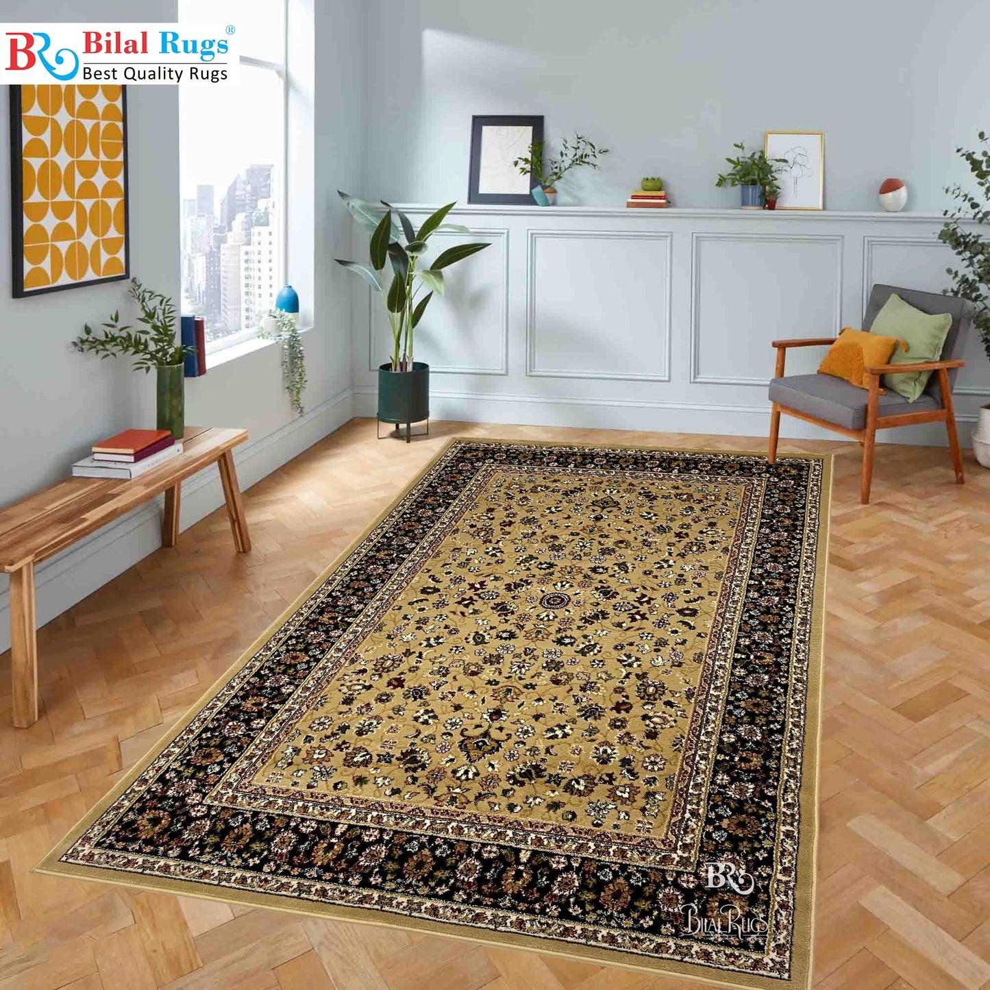Persian polypropylene Rug,back woven(Article-140-Beige)