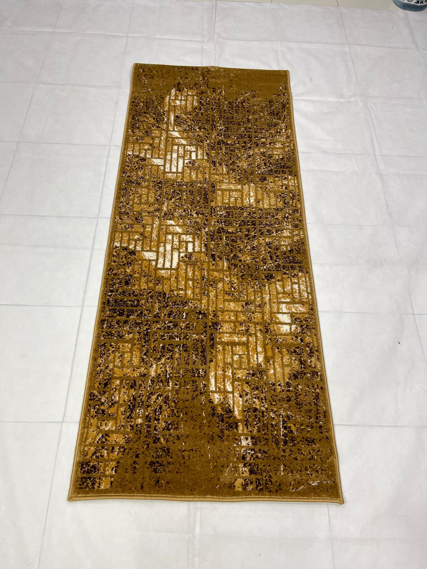 Gold Modern Polypropylene Woven Rug.  Size : 2.6 ft width x 6.6 ft length  (80 cm x 200cm)