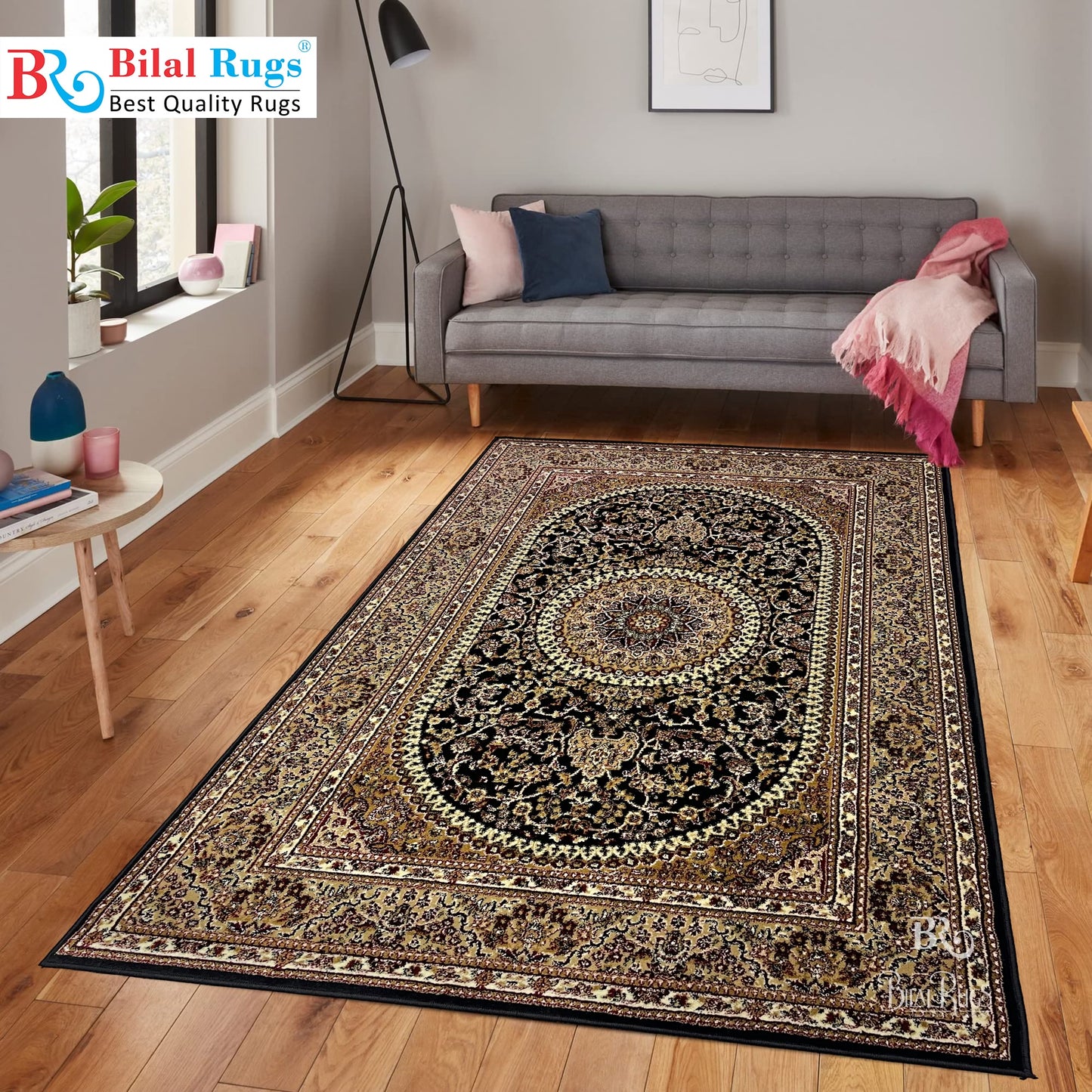 Persian polypropylene Rug,back woven(Article-22-Black)