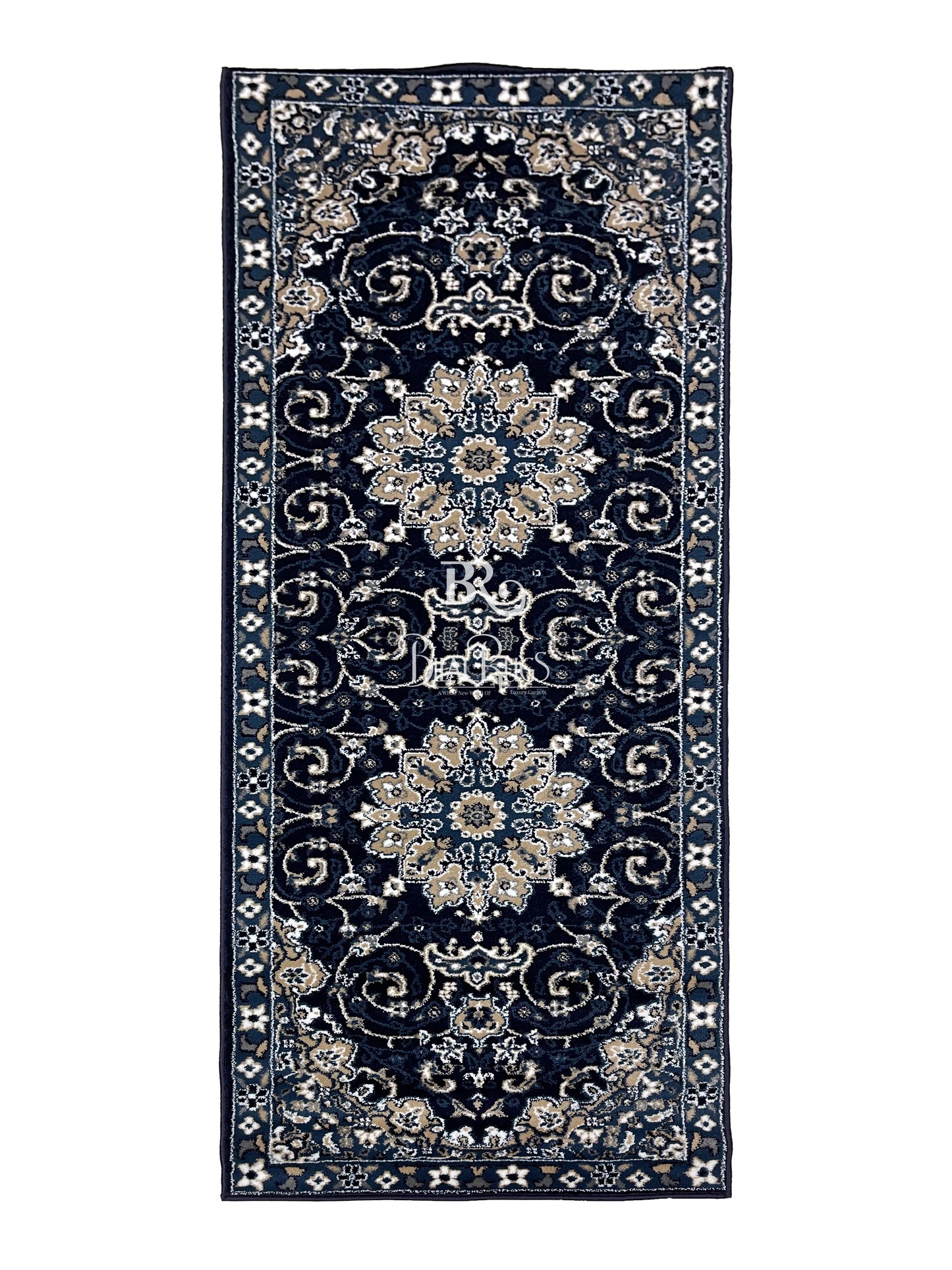Blue Persian Polypropylene Woven Rug.  Size : 2.6 ft width x 6.6 ft length  (80 cm x 200cm)
