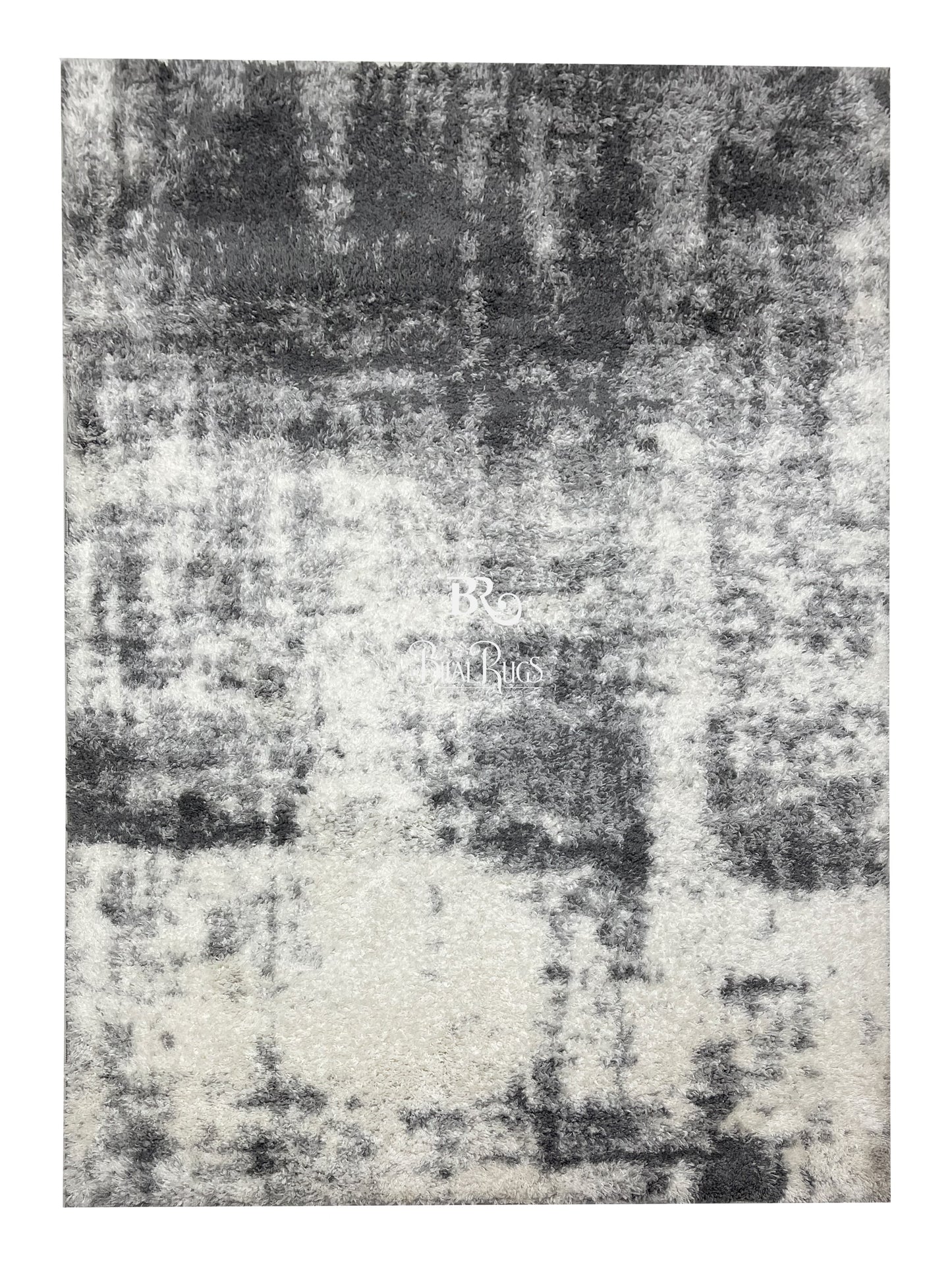 Turkish Shaggy Rug With Woven Back.  Size : 5 Ft Width x 7.3 Ft Length (160cm x 220cm) Article-08-Off White, Grey