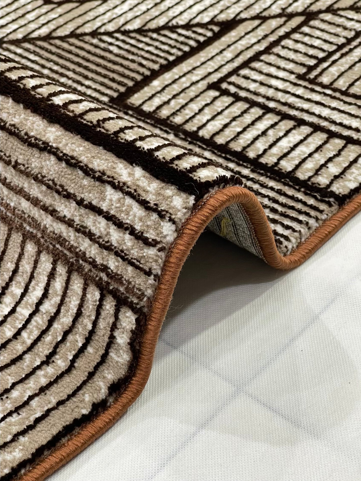 Pakistani Silk Woven Rug.(Article-1470-Light Beige , Brown) Size : 5ft width  x 7.3ft length (150cm x 220cm)