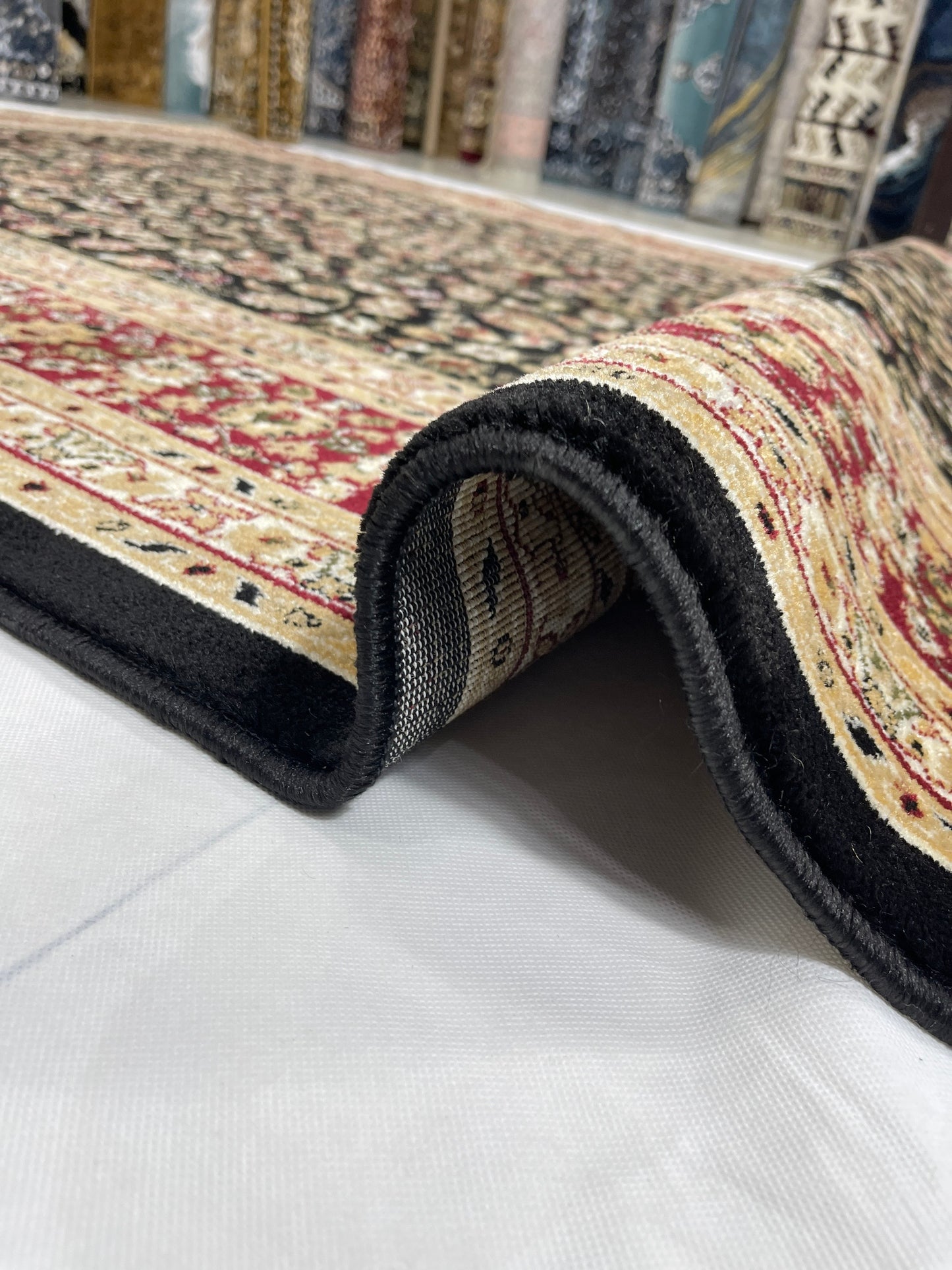 Persian polypropylene Rug,back woven(Article-140-Black) Size : 6.6 ft width x 9.6 ft length (200cm x 290cm)