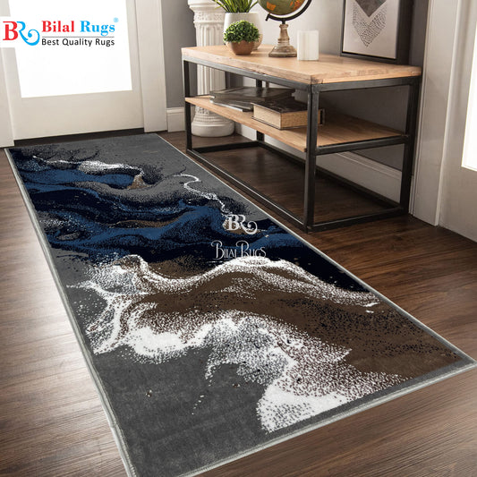 Grey Modern Polypropylene Woven Rug.  Size : 2.6 ft width x 6.6 ft length  (80 cm x 200cm)