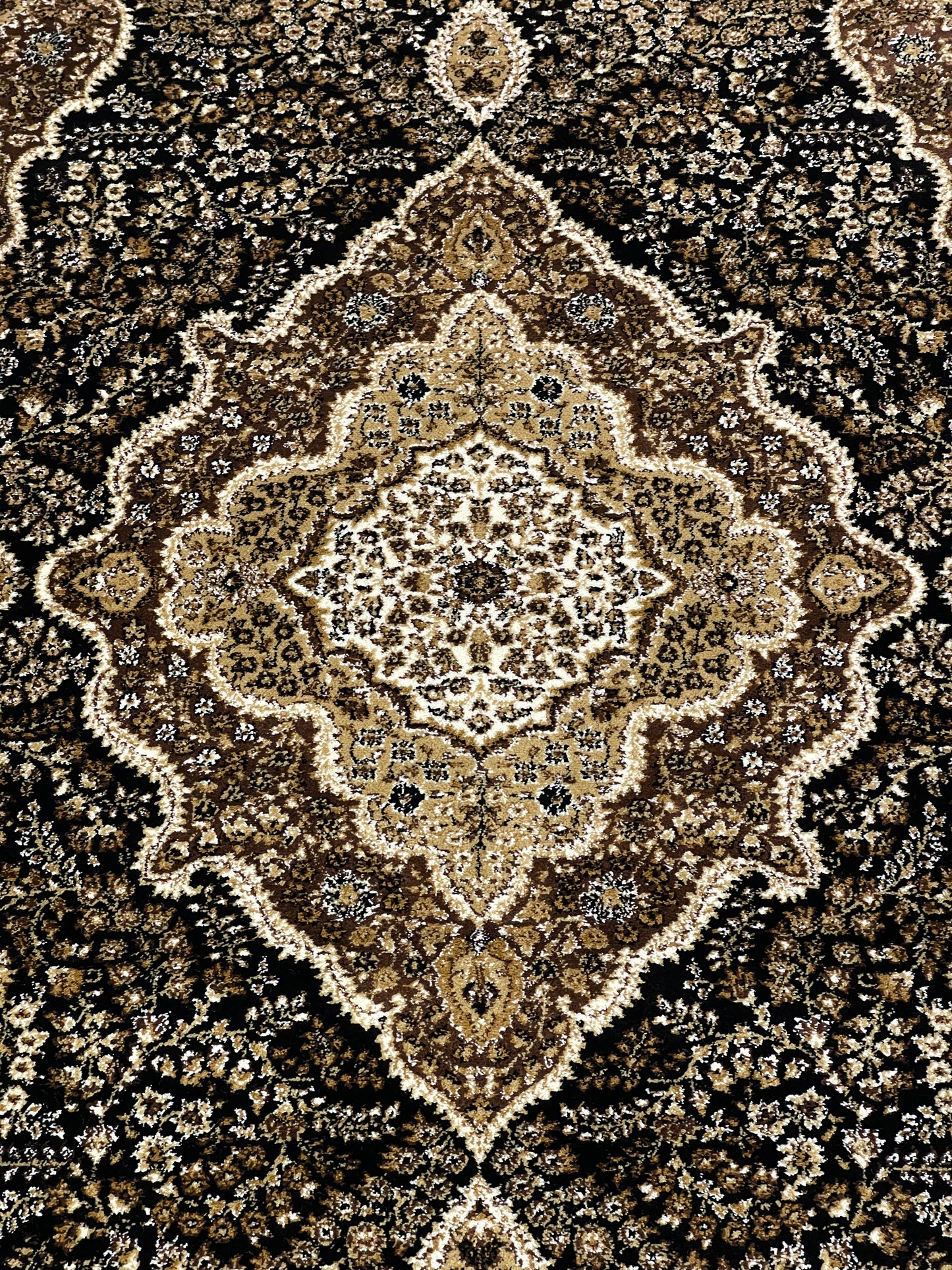 Persian polypropylene Rug,back woven(Article-25-Black)
Size : 5ft width  x 7.3ft length (150cm x 220cm)