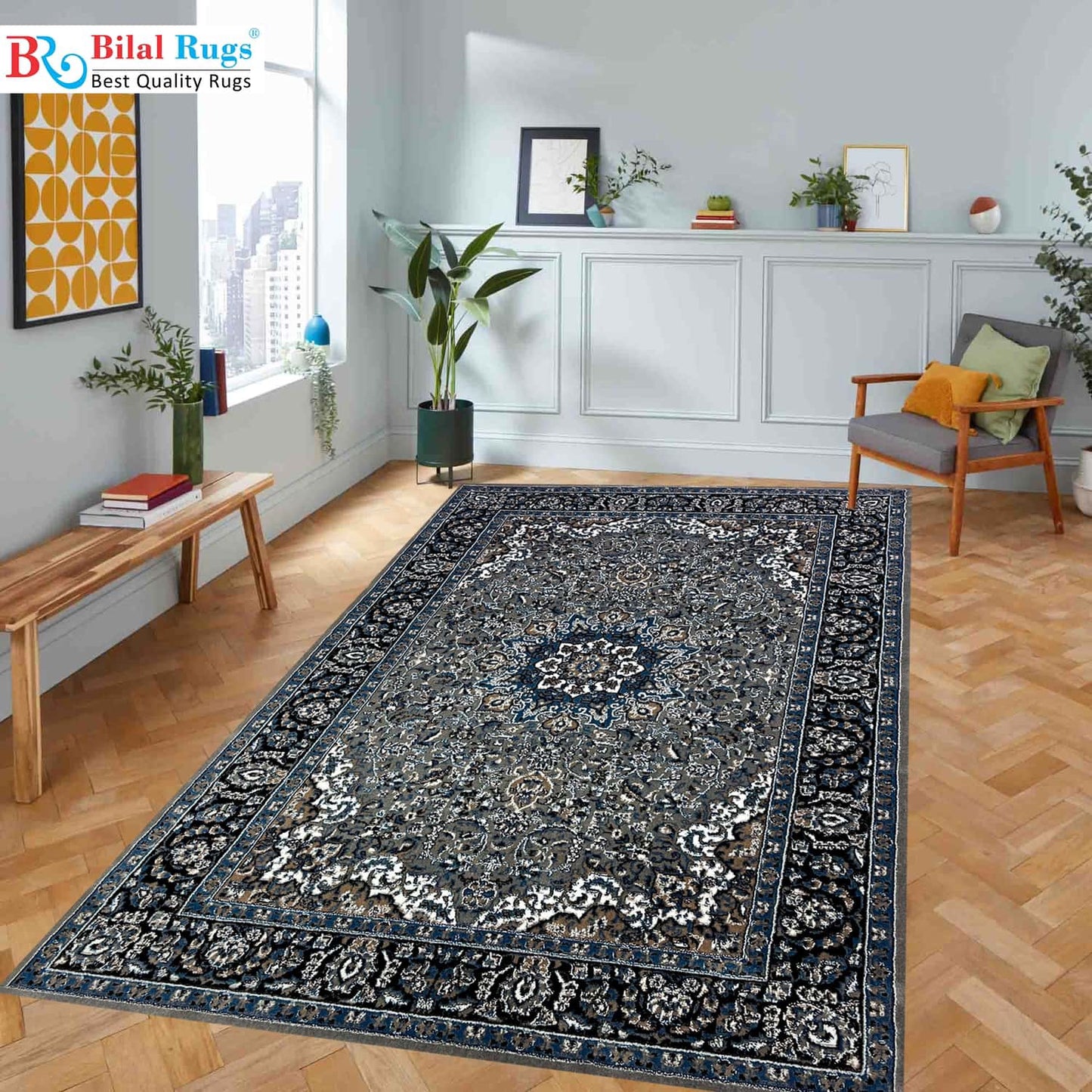 Persian polypropylene Rug,back woven(Article-35-Grey )
Size : 5ft width  x 7.3ft length (150cm x 220cm)