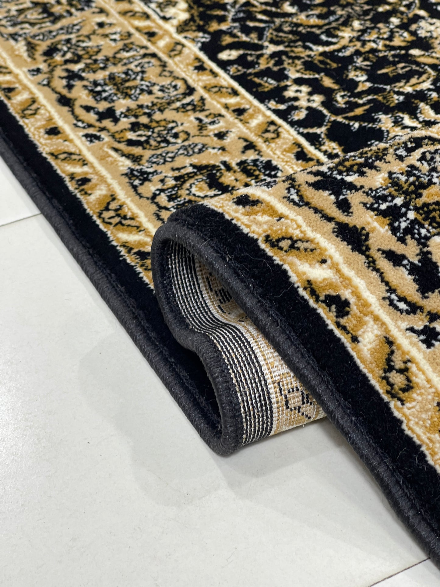 Persian polypropylene Rug,back woven(Article-20-Black)