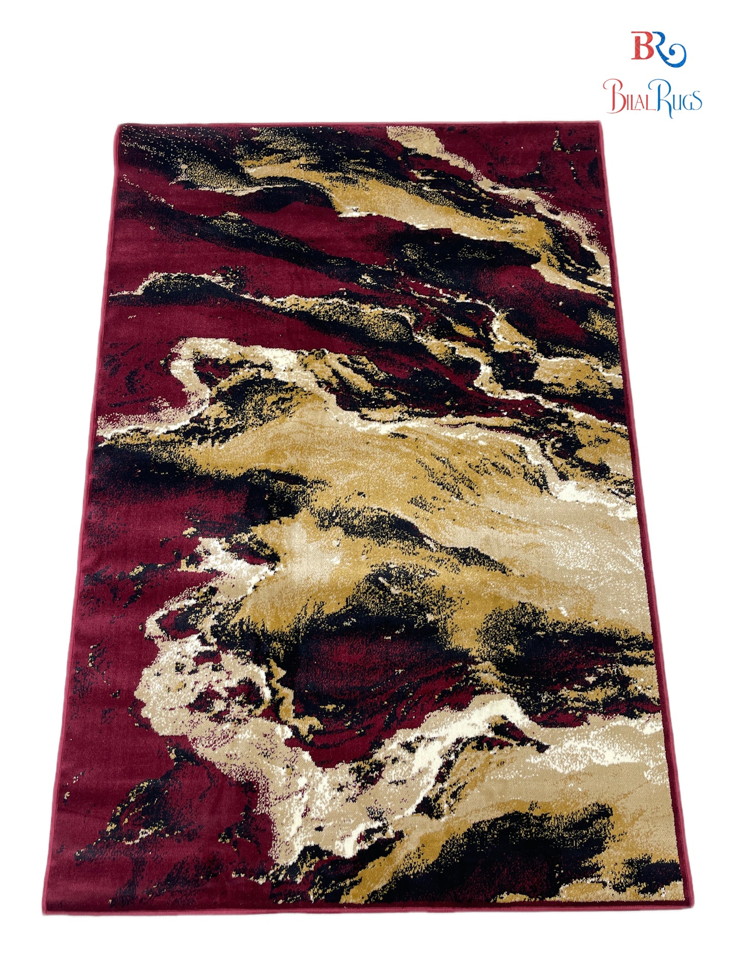 Modern polypropylene Rug,back woven(Article-6772-Red ) Size : 5ft width  x 7.3ft length (150cm x 220cm)