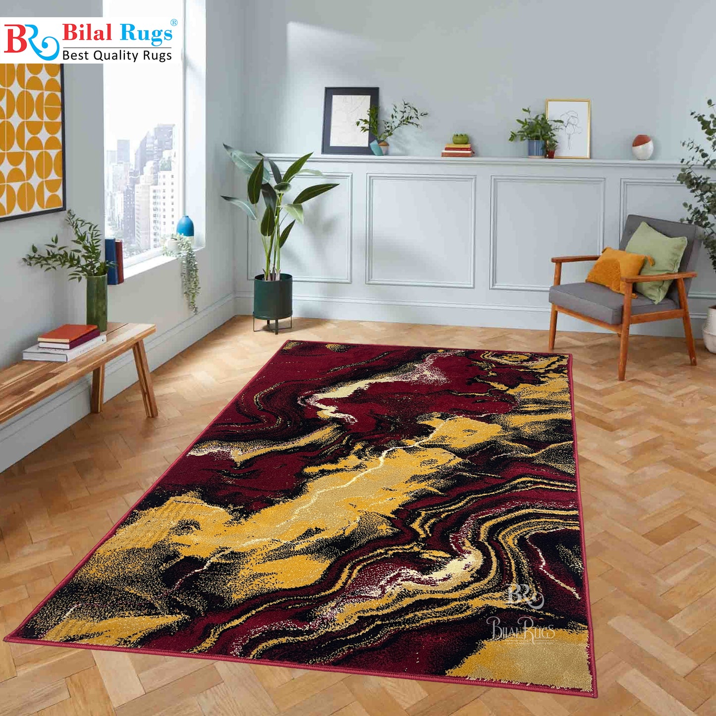 Modern  Polypropylene Rug,back woven(Article-613-Red)