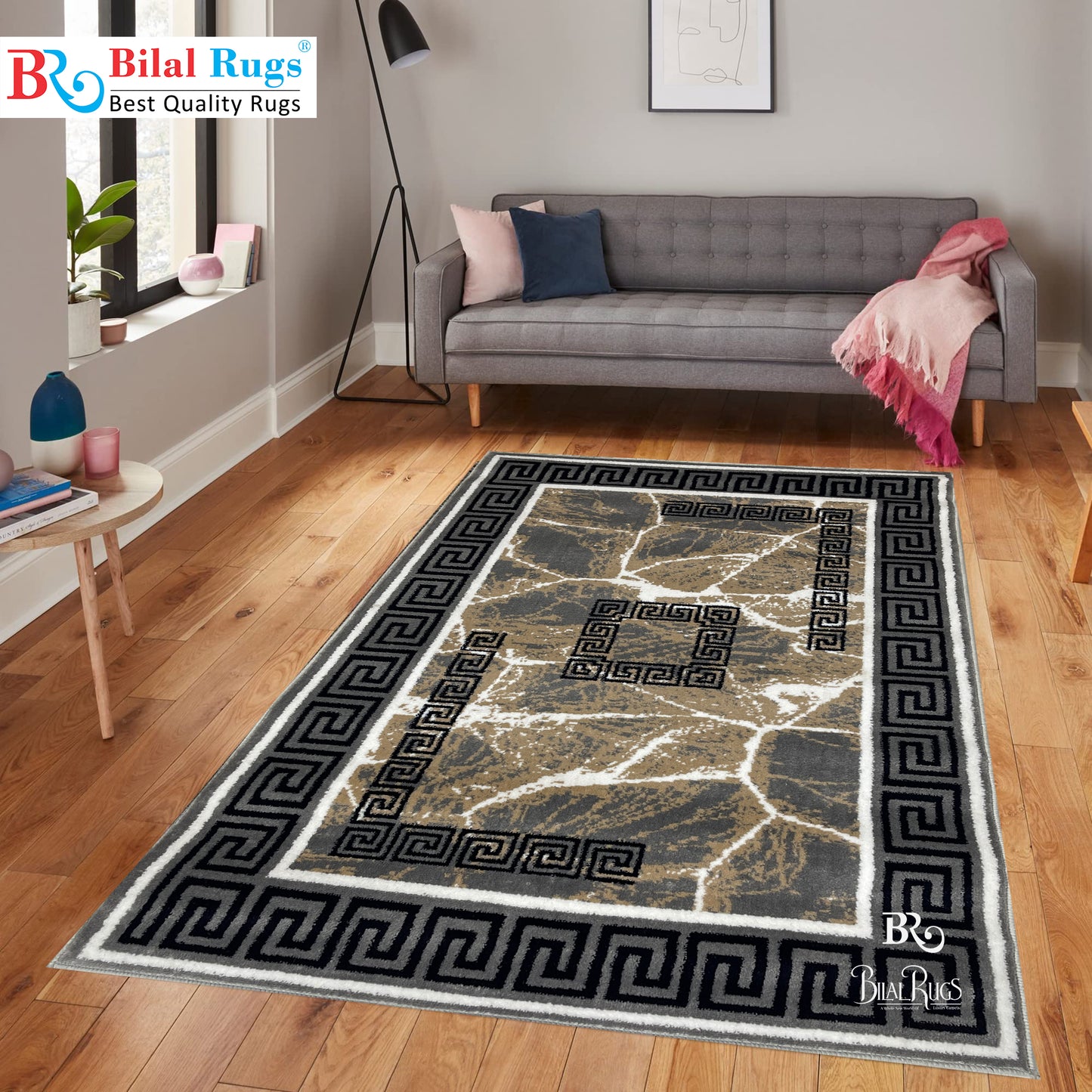 Modern Polypropylene Rug,Woven Back (Article-72-Grey) Size : 3 ft width x 5 ft length (100cm x 150 cm)