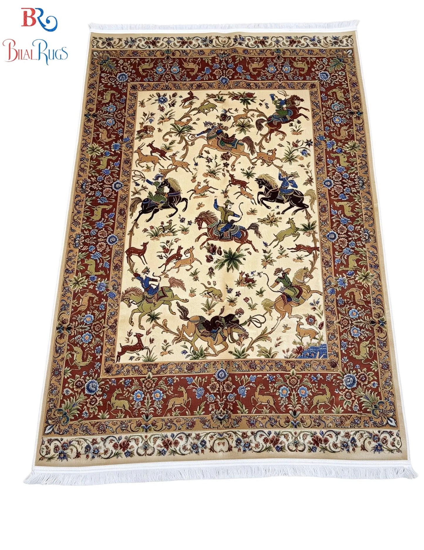 Premium Irani 1600 Reed Machine Made Rug - Off white & Multi with Cotton Back
Size : 4 ft width x 6 ft length (120cm x 170cm)