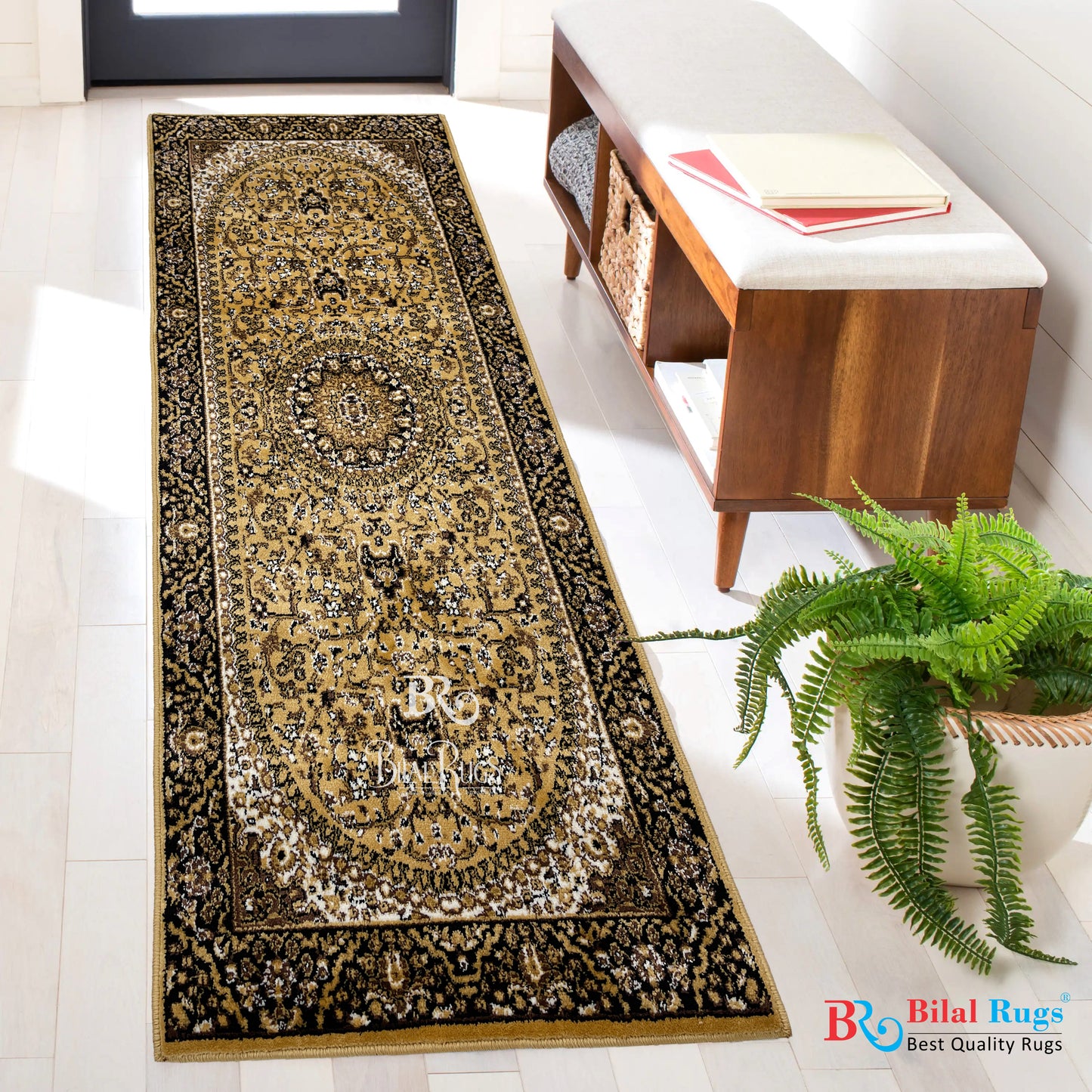 Beige Persian Polypropylene Woven Rug.  Size : 2.6 ft width x 6.6 ft length  (80 cm x 200cm)