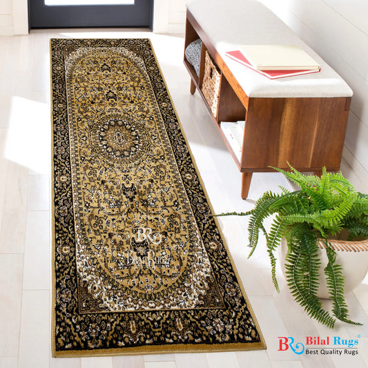 Beige Persian Polypropylene Woven Rug.  Size : 2.6 ft width x 6.6 ft length  (80 cm x 200cm)