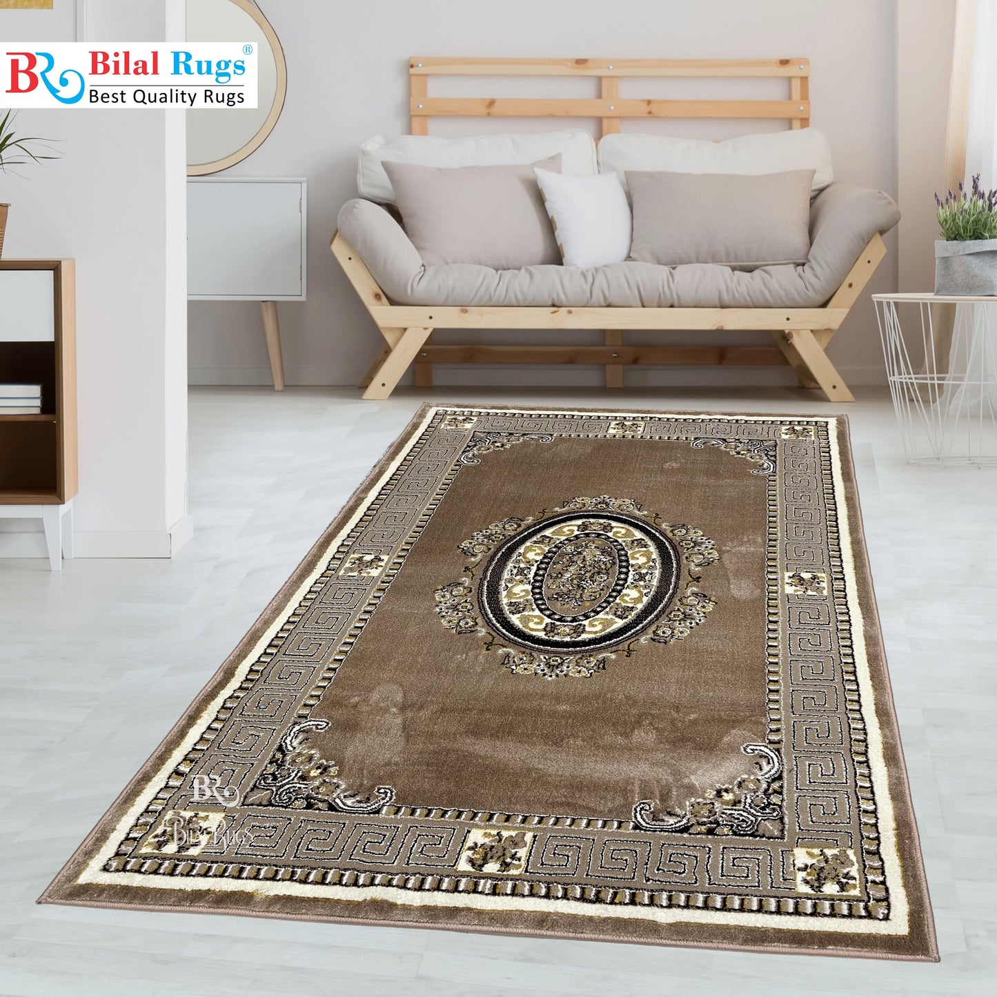 Polyester Silk Woven Rug.(Article-1575-Beige) Size : 4 ft width x 5.6 ft length