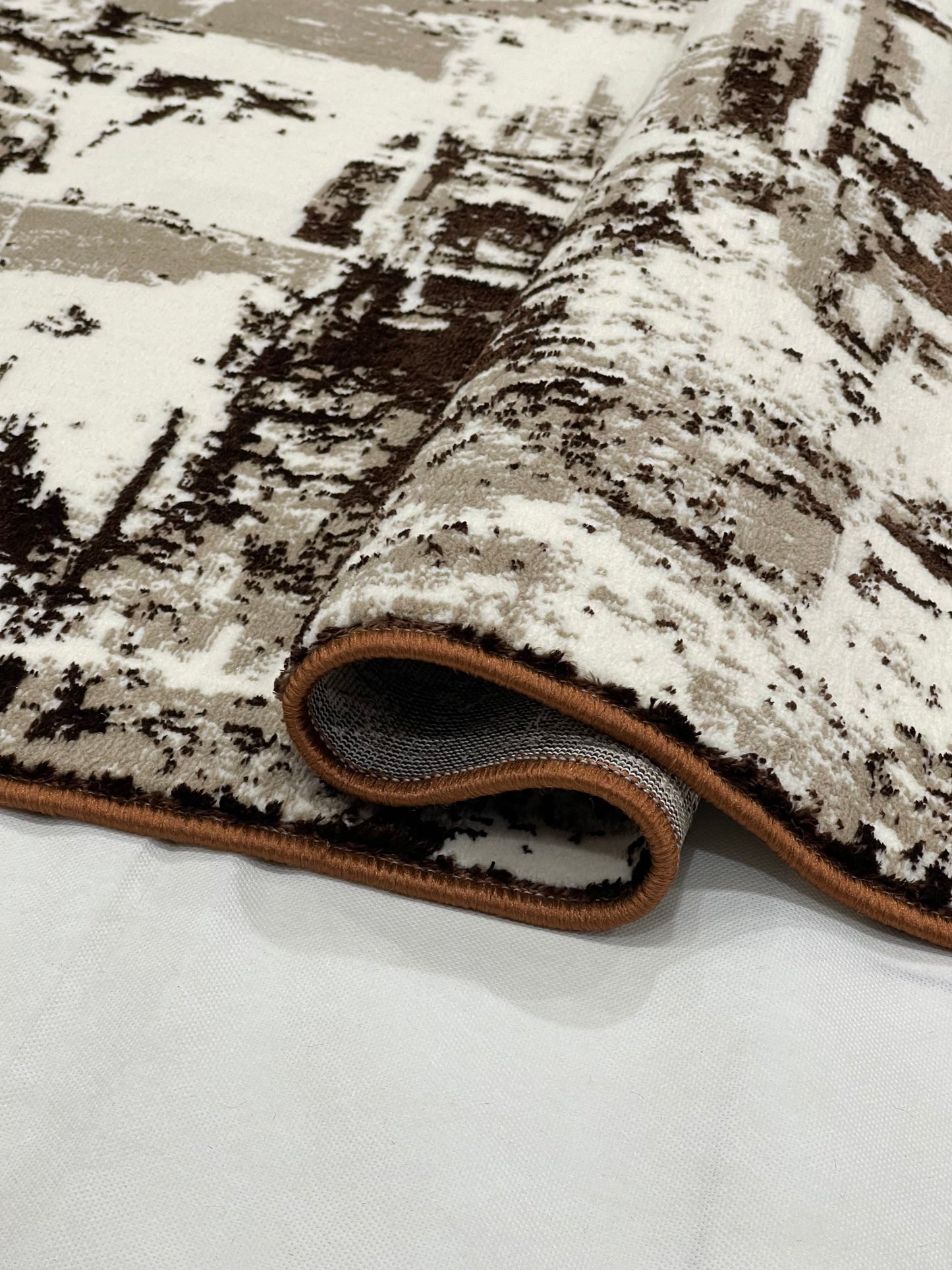 Polyester Silk Woven Rug.(Article-1453-Brown) Size : 3 ft width x 5 ft length ( 100cm x 150cm)