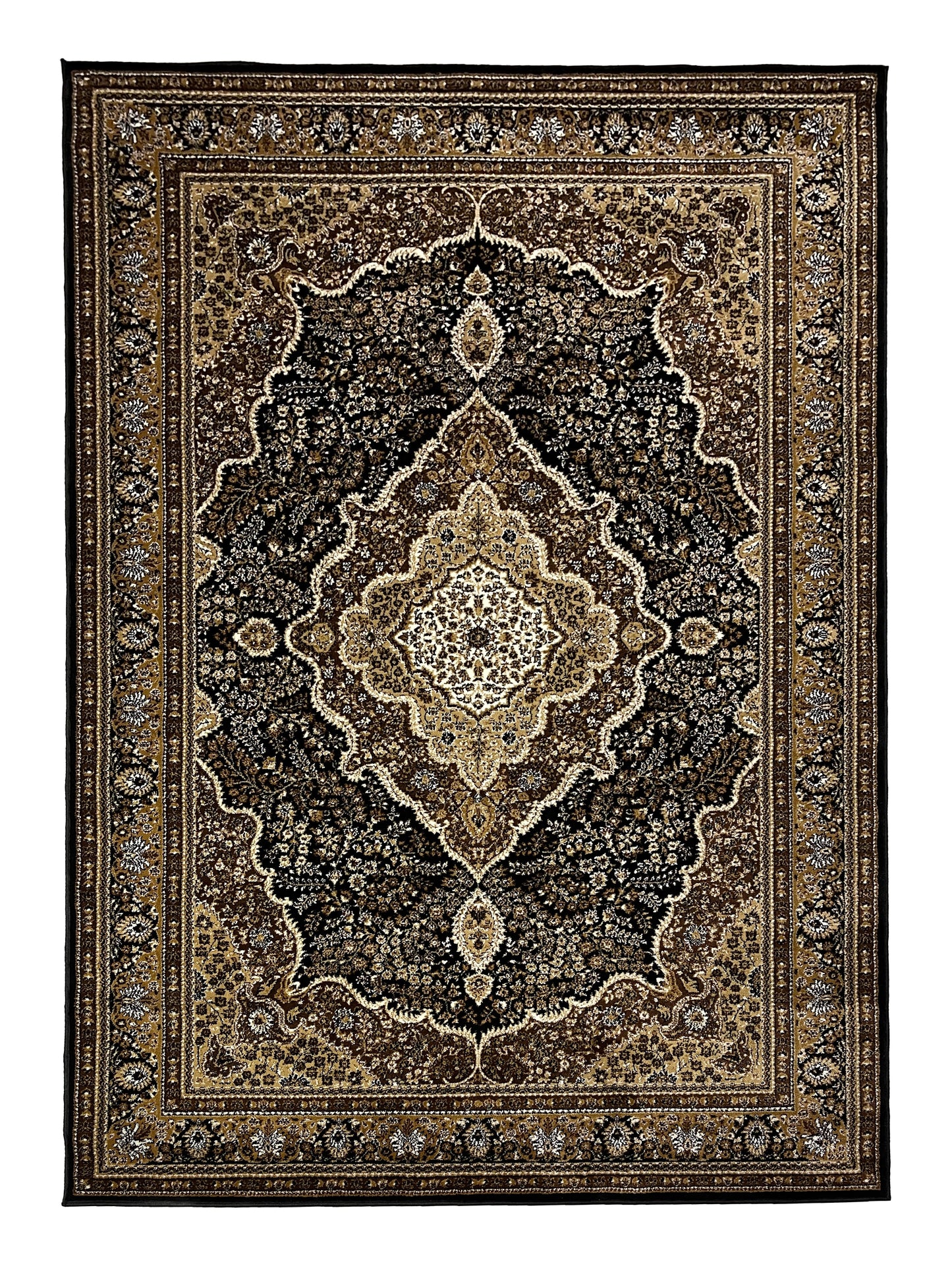 Persian polypropylene Rug,back woven(Article-25-Black)
Size : 5ft width  x 7.3ft length (150cm x 220cm)