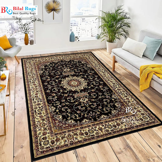 Persian polypropylene Rug,back woven(Article-25-Black)