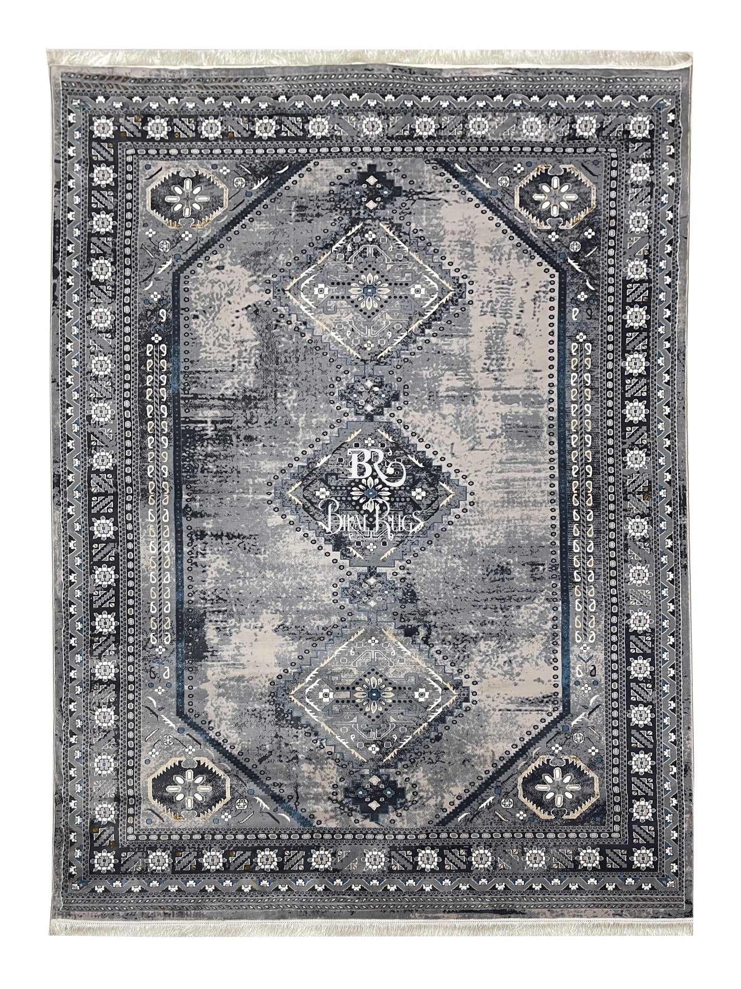 Persian Thick Woven Rug.  Article -2086-Grey Size: 6.6 ft width x 9.6 ft length (200cm x 290cm)