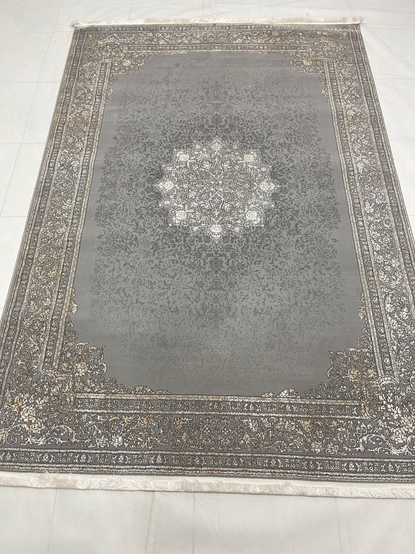 Irani Vintage Woven Rug.  Article -2077-Grey Size: 5 ft width x 7.3 ft length (150cm x 220cm)