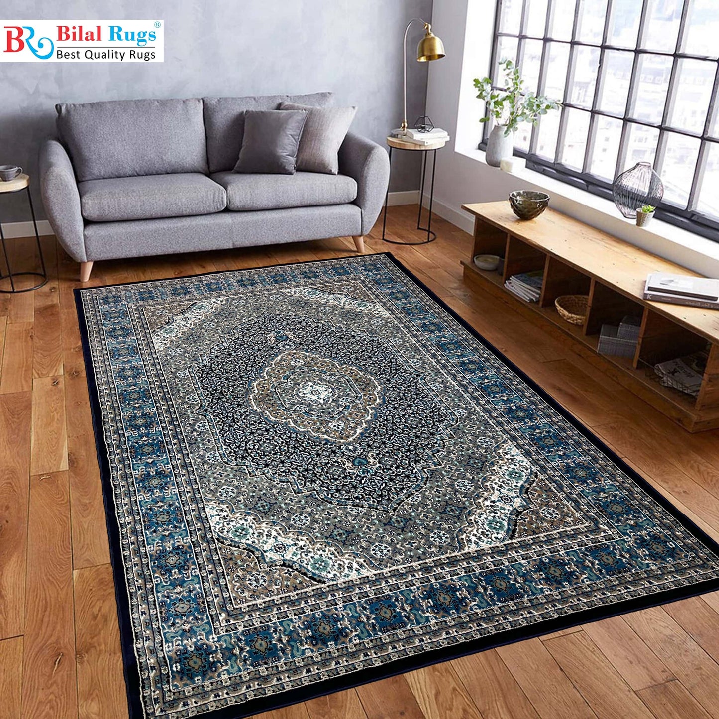 Persian polypropylene Rug,back woven(Article-19-Blue)
Size : 5ft width  x 7.3ft length (150cm x 220cm)