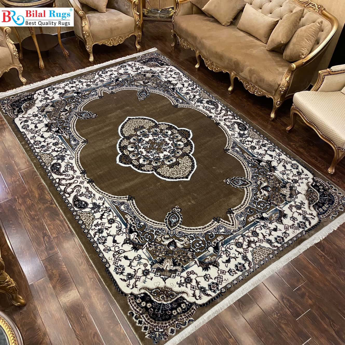 Bilal Rgs Turkish Top Quality Silk.(Article-1013-Beige) Size : 5ft width x 7.3ft ...