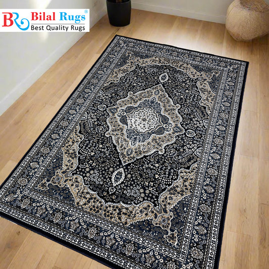 Persian polypropylene Rug,back woven(Article-25-Blue) Size : 6.6 ft width x 9.6 ft length (200cm x 290cm)
