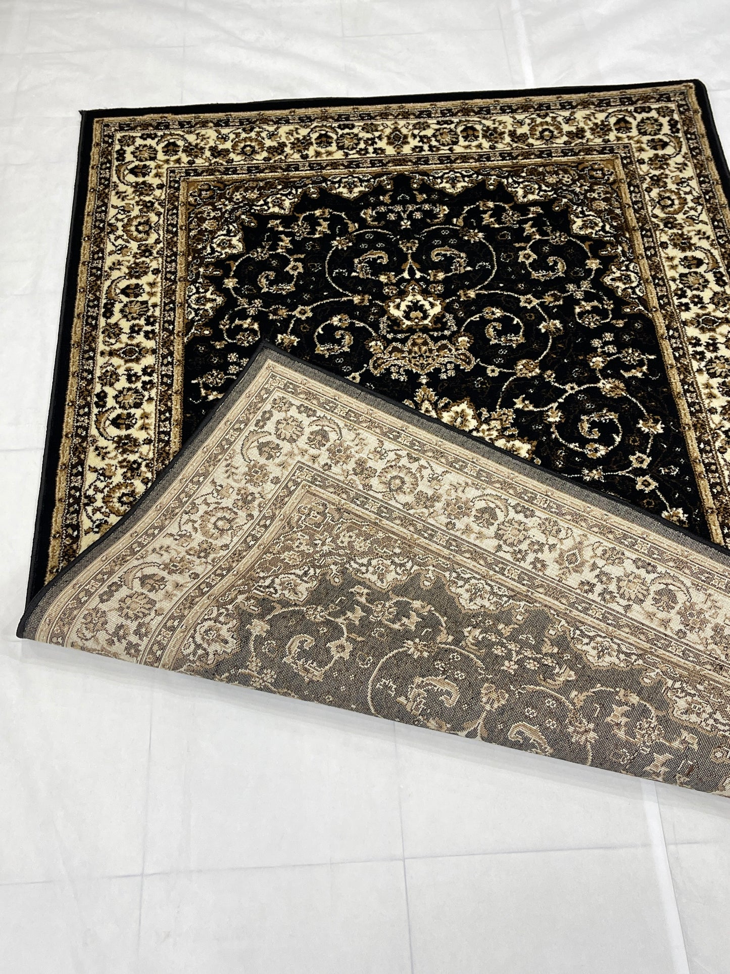 Persian Polypropylene Rug,back woven(Article-19-Black)
Size : 5ft width  x 7.3ft length (150cm x 220cm)
