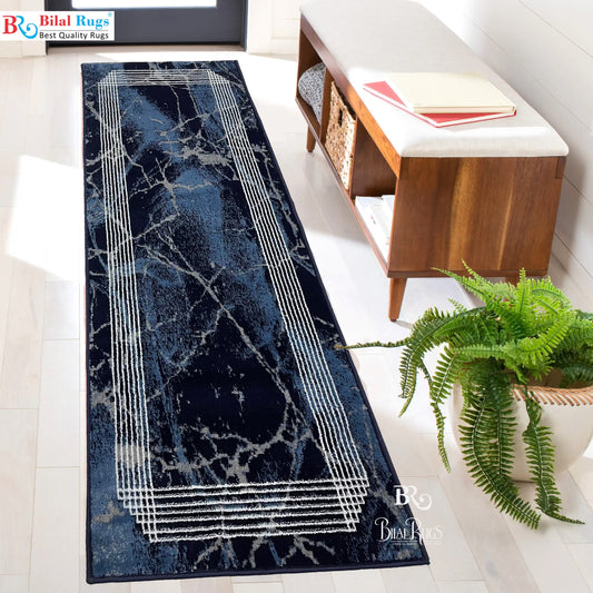 Blue  Modern Polypropylene Woven Runner. Size : 2.6 ft width x 6.6 ft length  (80 cm x 200 cm)
