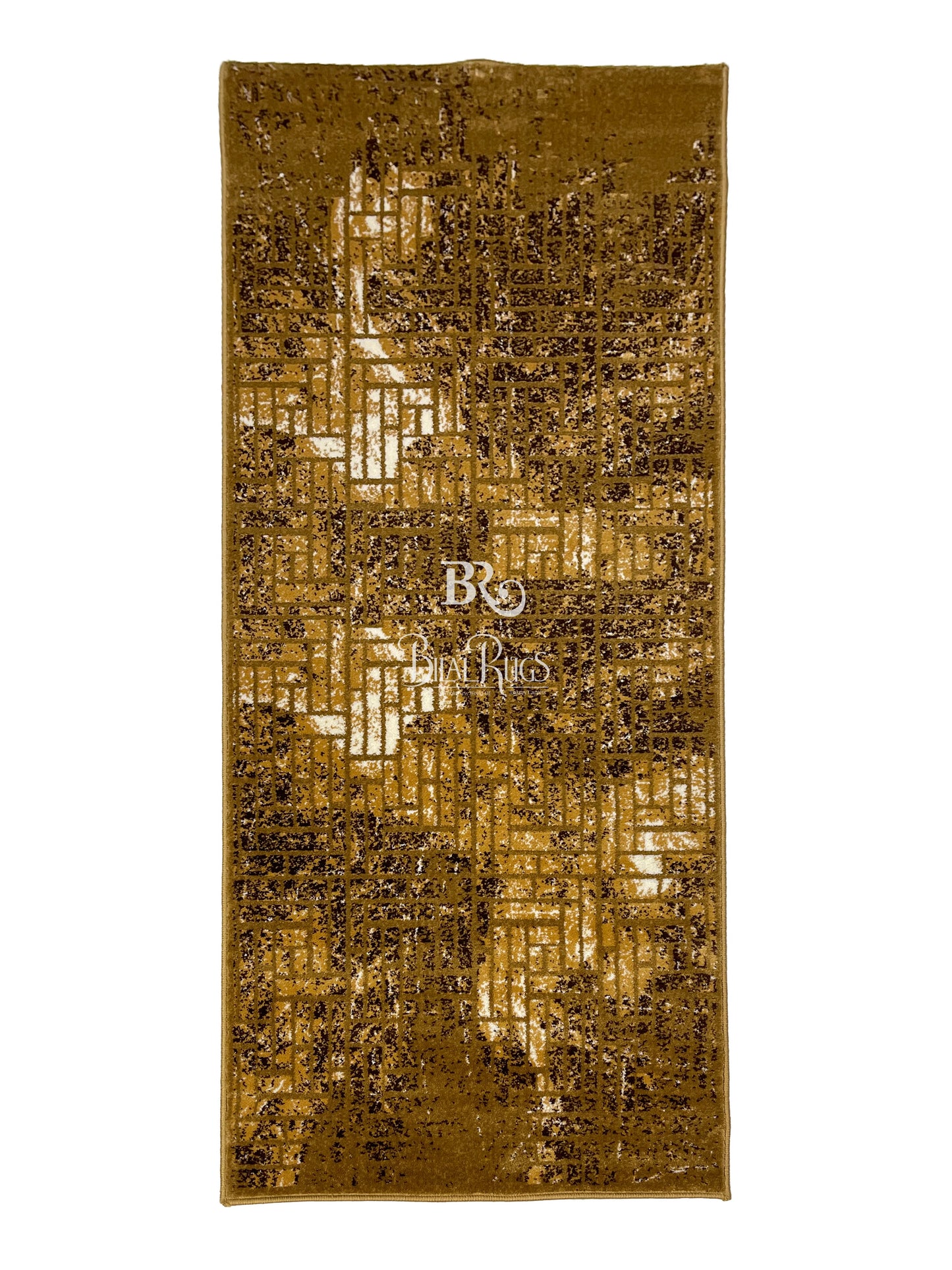 Gold Modern Polypropylene Woven Rug.  Size : 2.6 ft width x 6.6 ft length  (80 cm x 200cm)