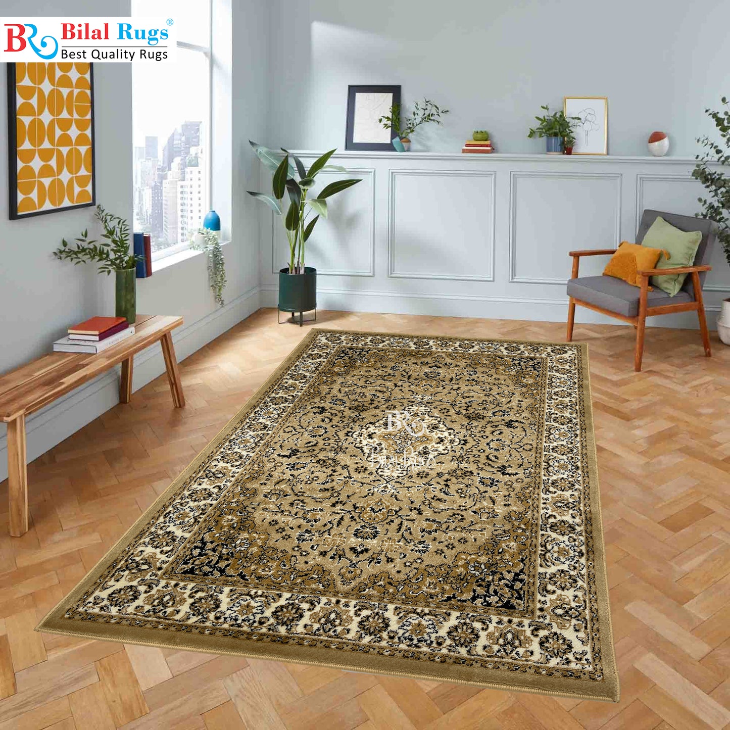Persian polypropylene Rug,back woven(Article-01-Beige)
Size : 4 ft width x 5.6 ft length (120 cm x 170cm)