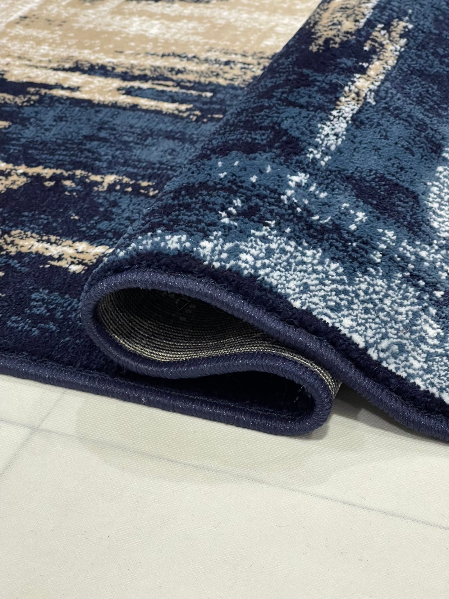 Modern polypropylene Rug,back woven (Article-179-Blue) Size : 4 ft width x 5.6 ft length (120 cm x 170 cm)