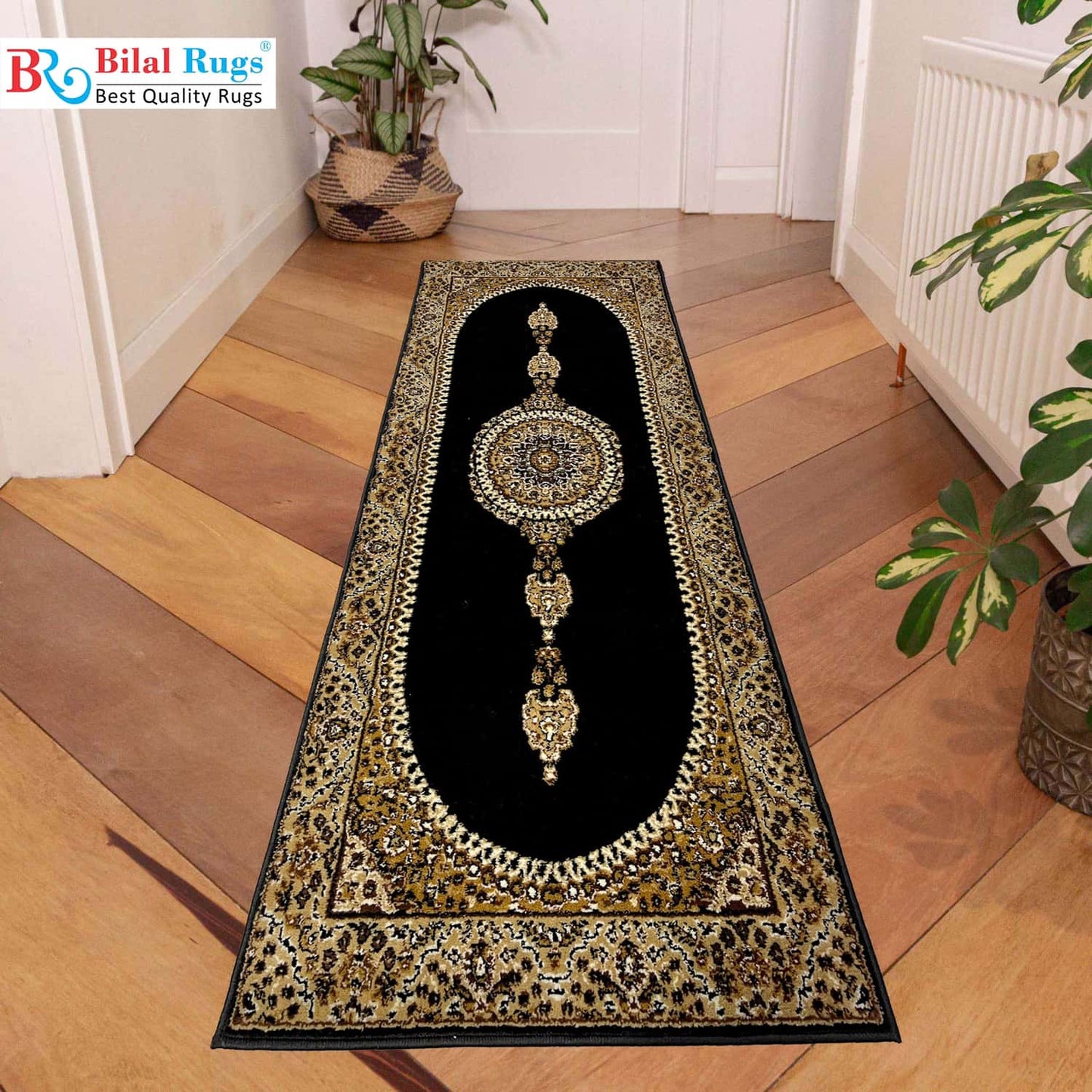 Black Persian Polypropylene Woven Runner.
Size : 2.6 ft width x 6.6 ft length 
(80 cm x 200 cm)