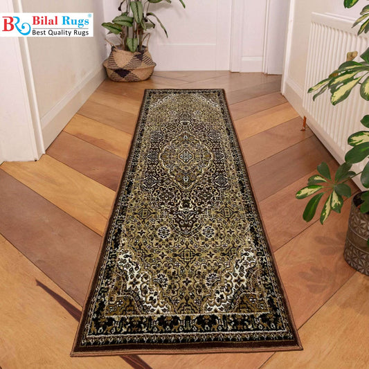 Brown Persian Polypropylene Woven Rug.
 Size : 2.6 ft width x 6.6 ft length
 (80 cm x 200cm)