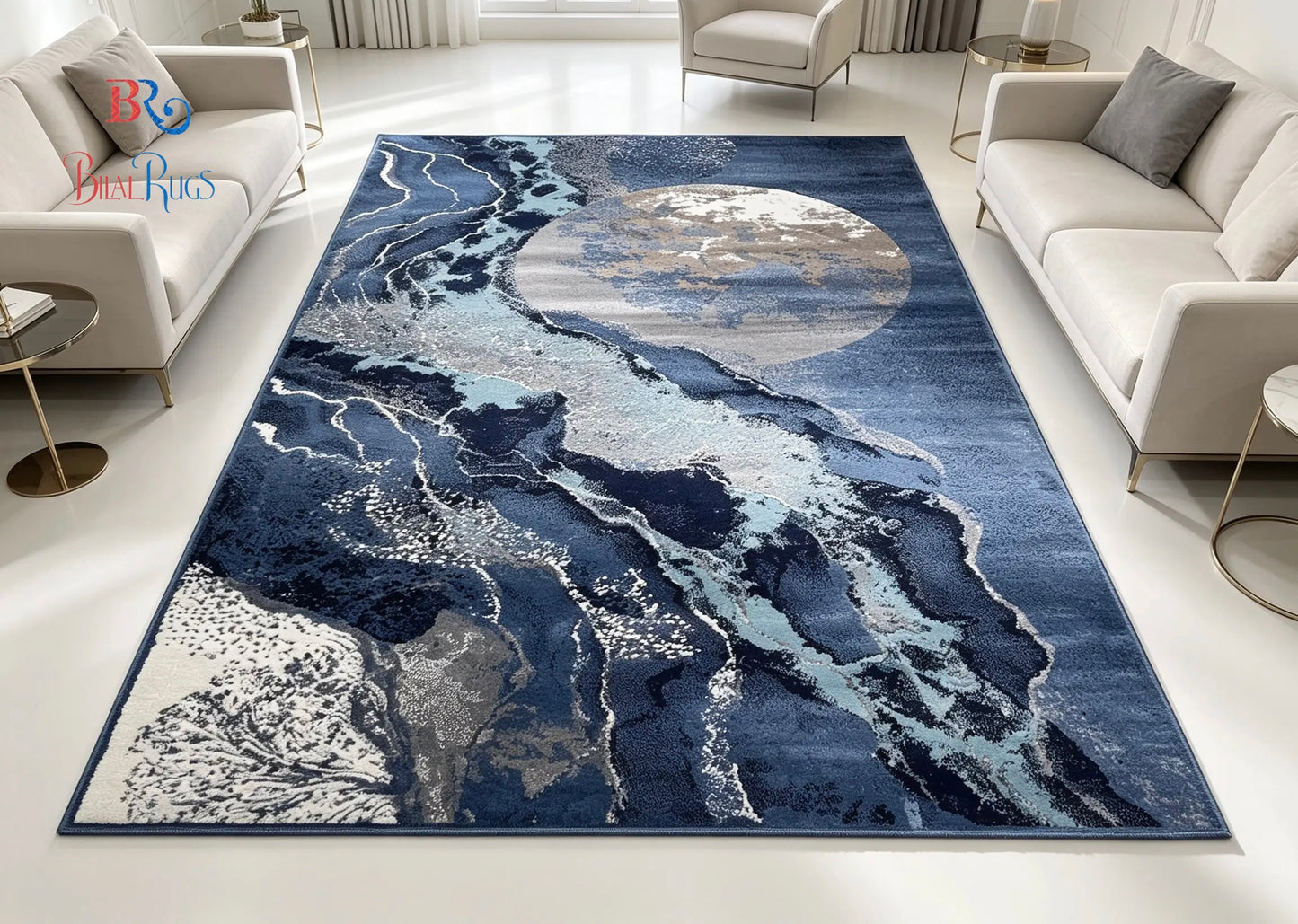 Modern polypropylene Rug,back woven(Article-429-Blue)
Size : 6.6 ft width x 9.6 ft length (200cm x 290cm)