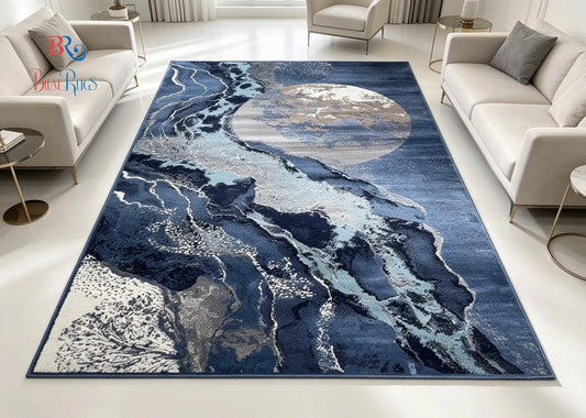 Modern polypropylene Rug,back woven(Article-429-Blue)
Size : 6.6 ft width x 9.6 ft length (200cm x 290cm)