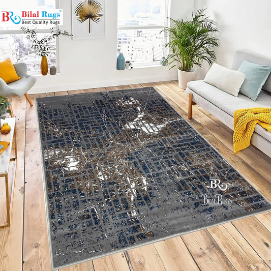 Modern polypropylene Rug,back woven(Article-6774-Grey ) Size : 5ft width  x 7.3ft length (150cm x 220cm)
